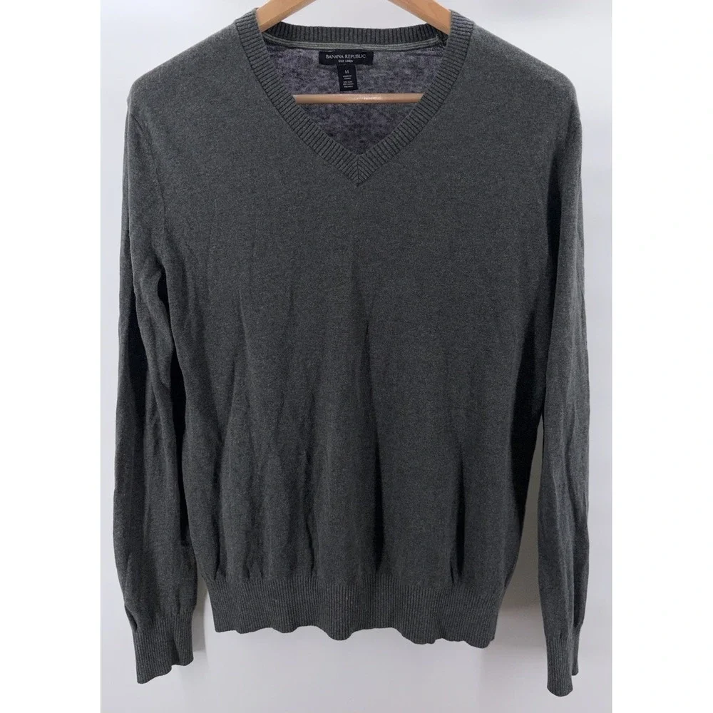 Banana Republic Sweater Mens Medium Gray Silk Linen‎ Blend Pullover Crew Neck